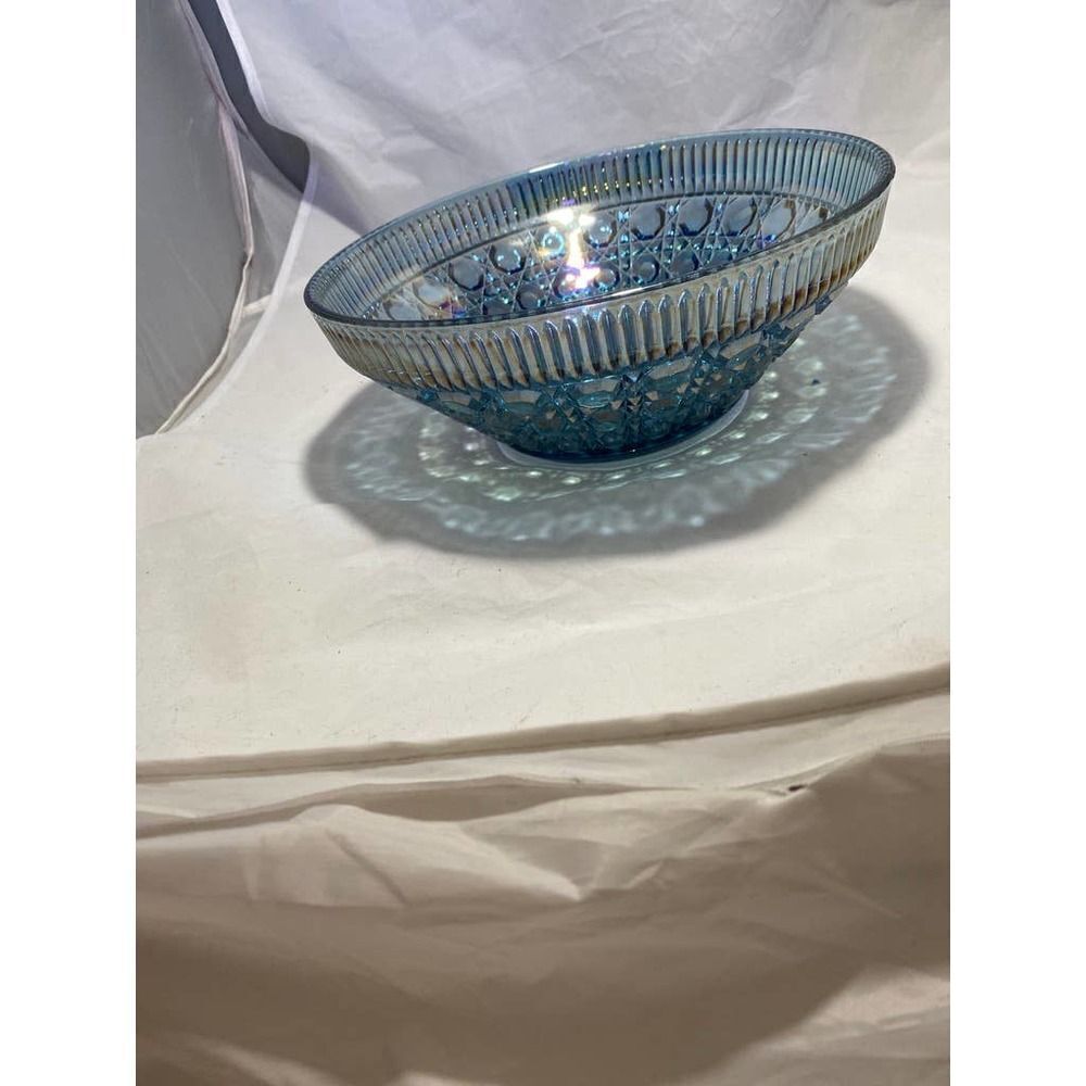 Beautiful Vintage Aqua 10" Carnival Glass Bowl